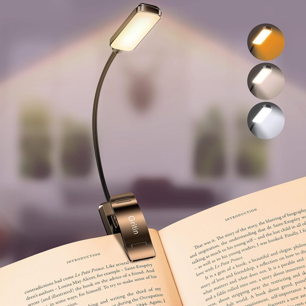 Clip-on LED reading light for books and headboards – portable and adjustable