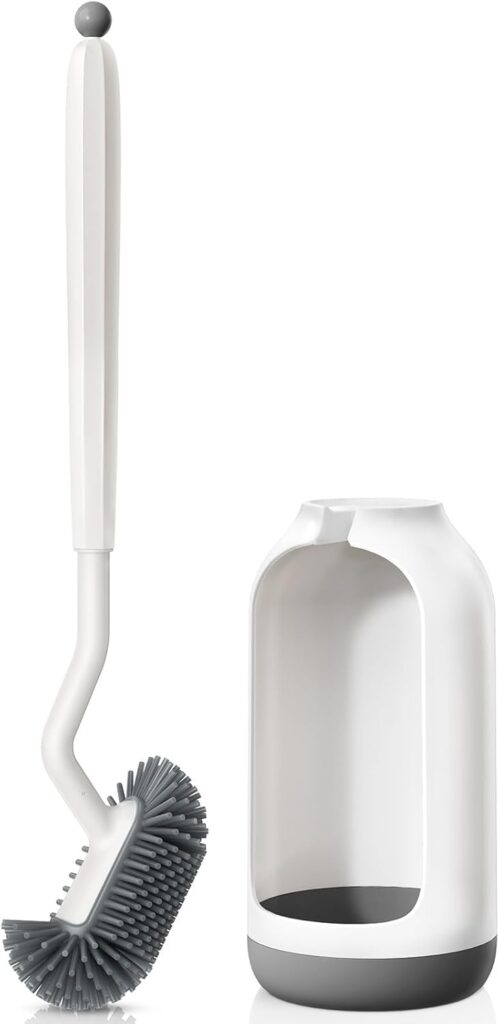 Modern silicone toilet brush with drip-proof holder for hygienic cleaning