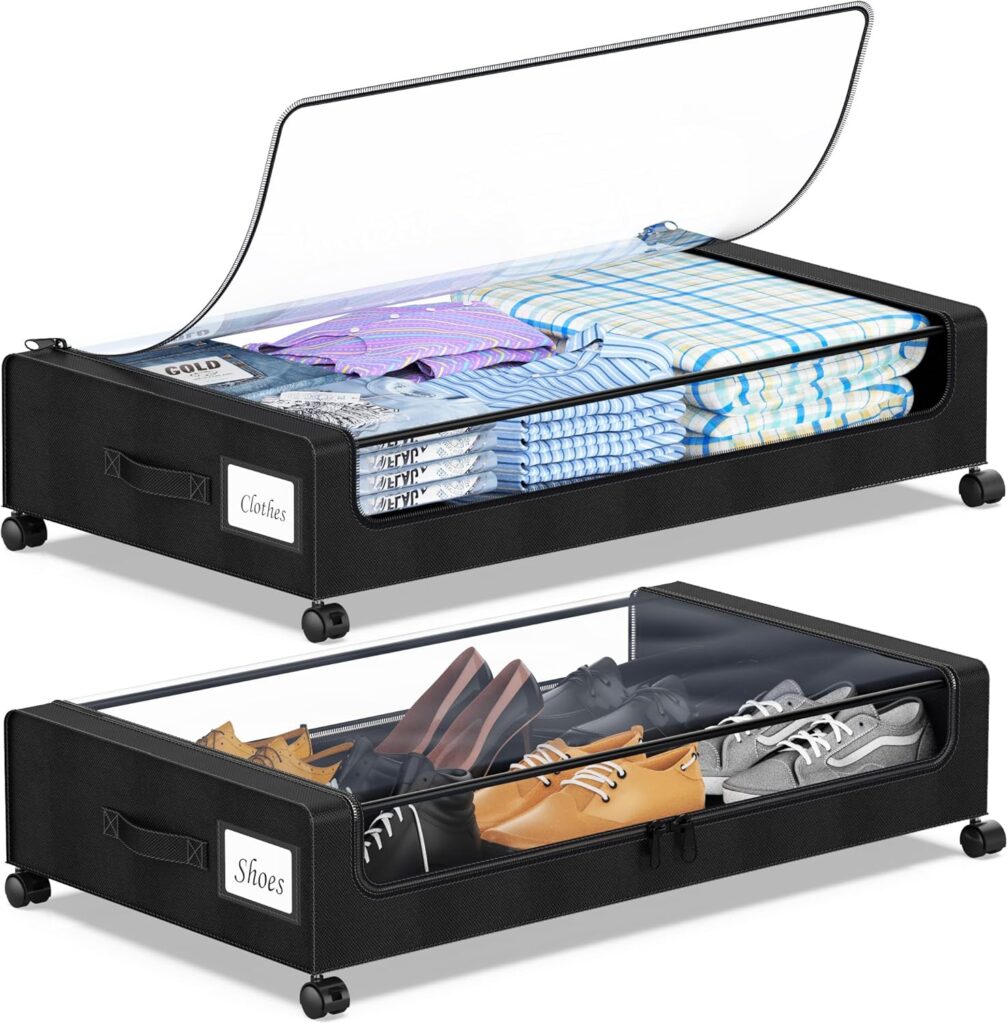 Under-bed storage containers with wheels – space-saving bedroom organization