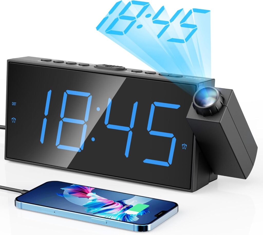 Large LED digital alarm clock with USB charging ports – modern bedside clock
