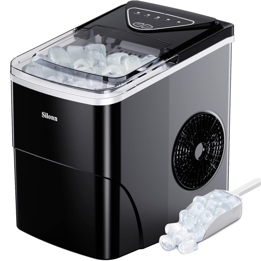 Portable ice maker producing cubes during a summer garden party