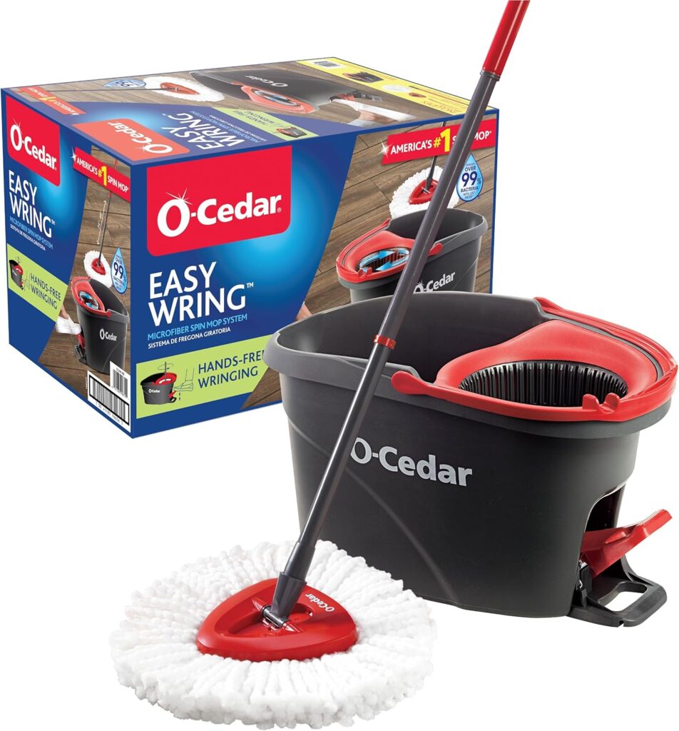 O-Cedar EasyWring spin mop with foot pedal bucket – hands-free floor cleaning