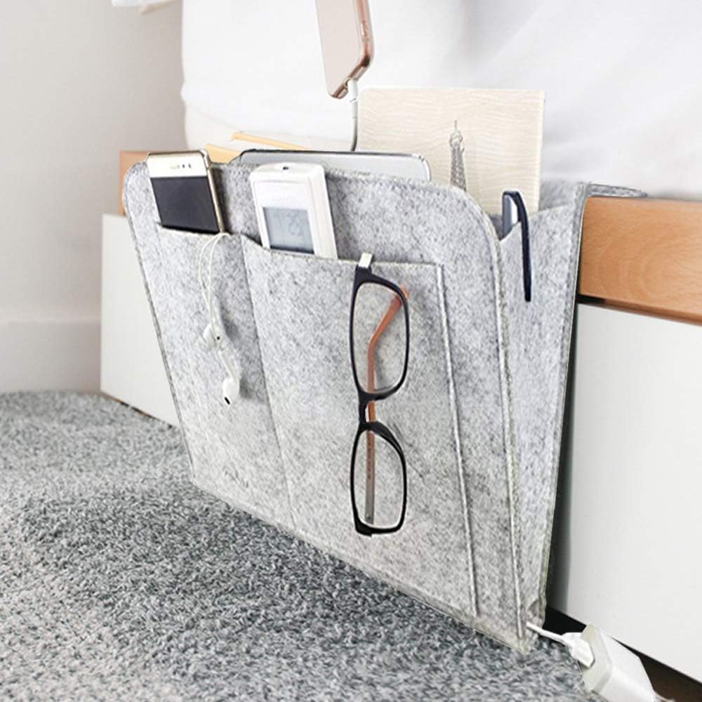 Bedside storage caddy organizer for phone, charger, books – space-saving gadget