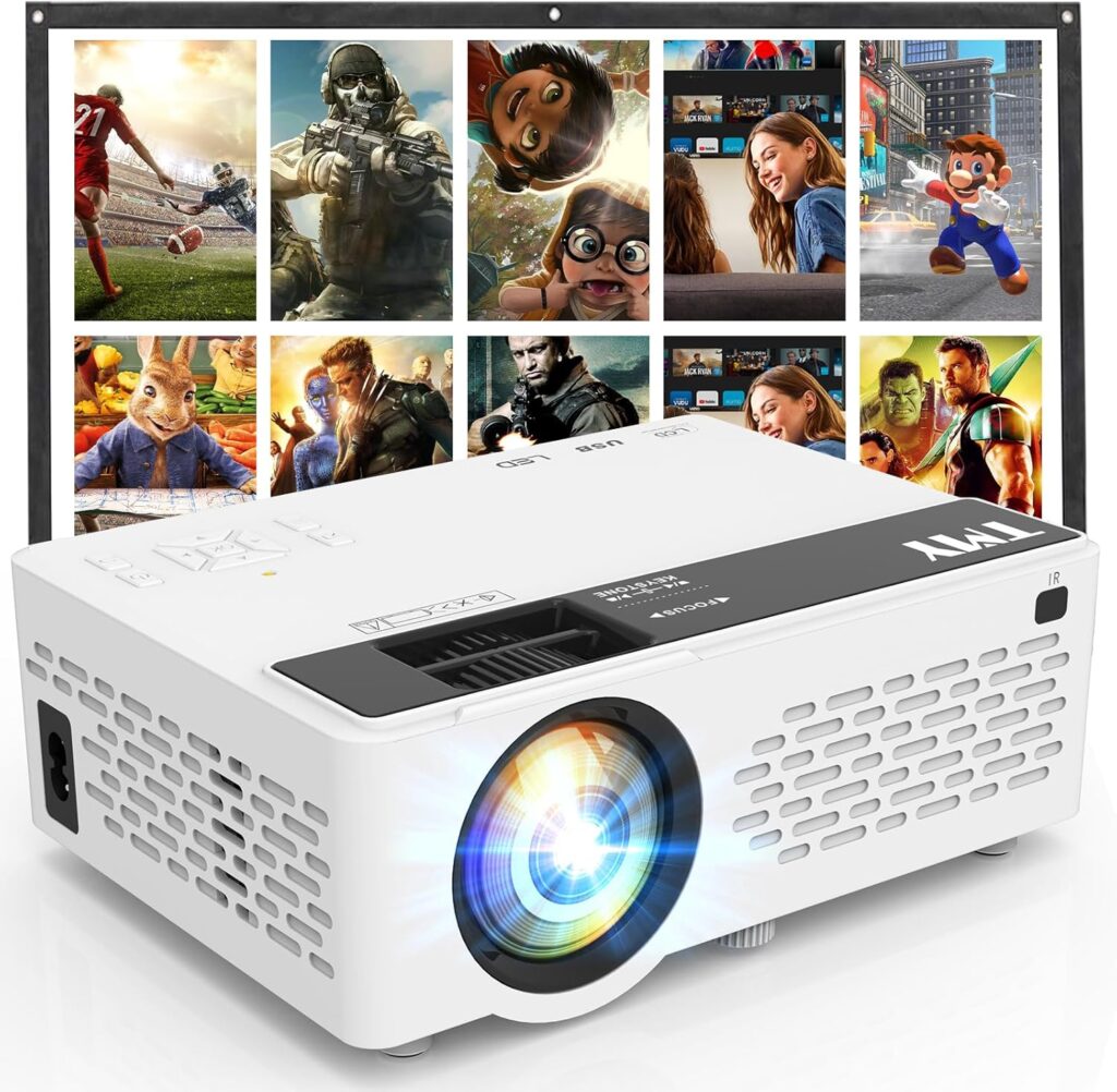 Backyard movie projector and screen set displaying a film under the stars.