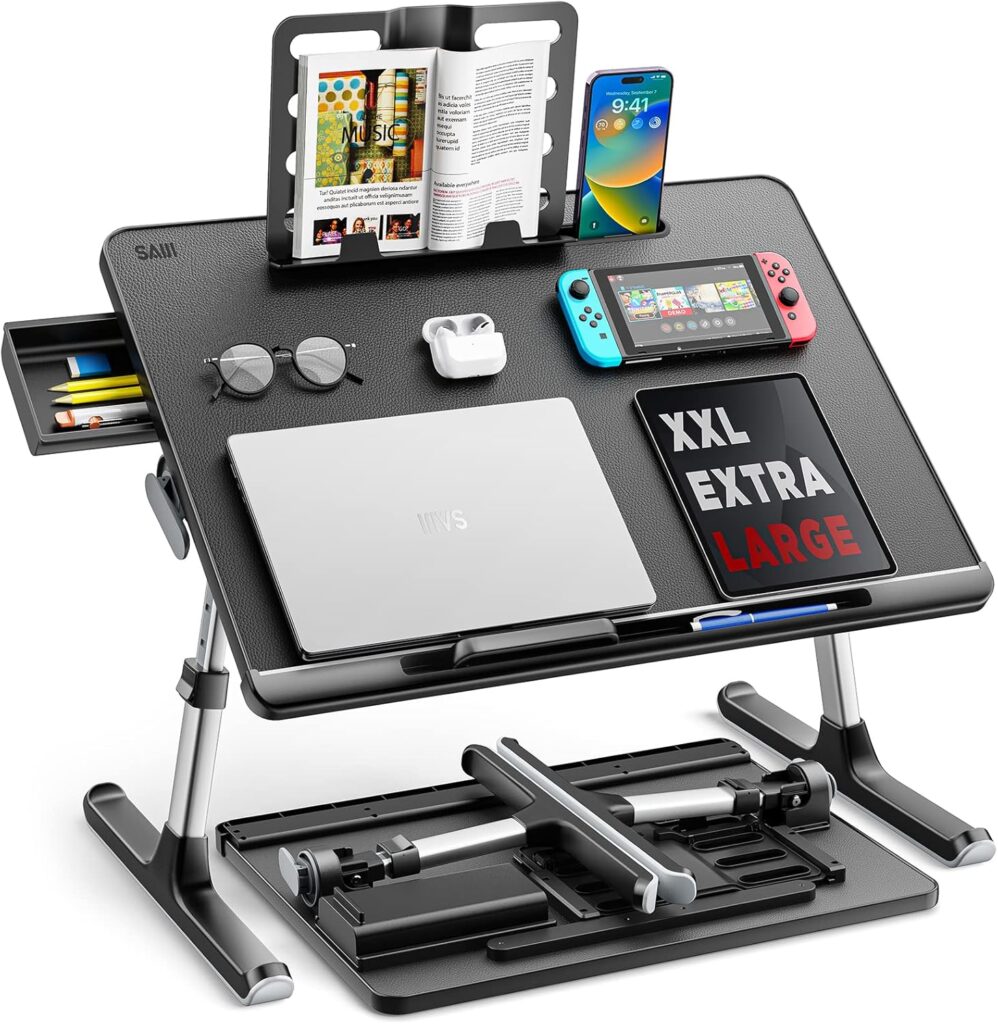 Adjustable bed tray table for laptop use, eating, or reading in bed – best foldable tray