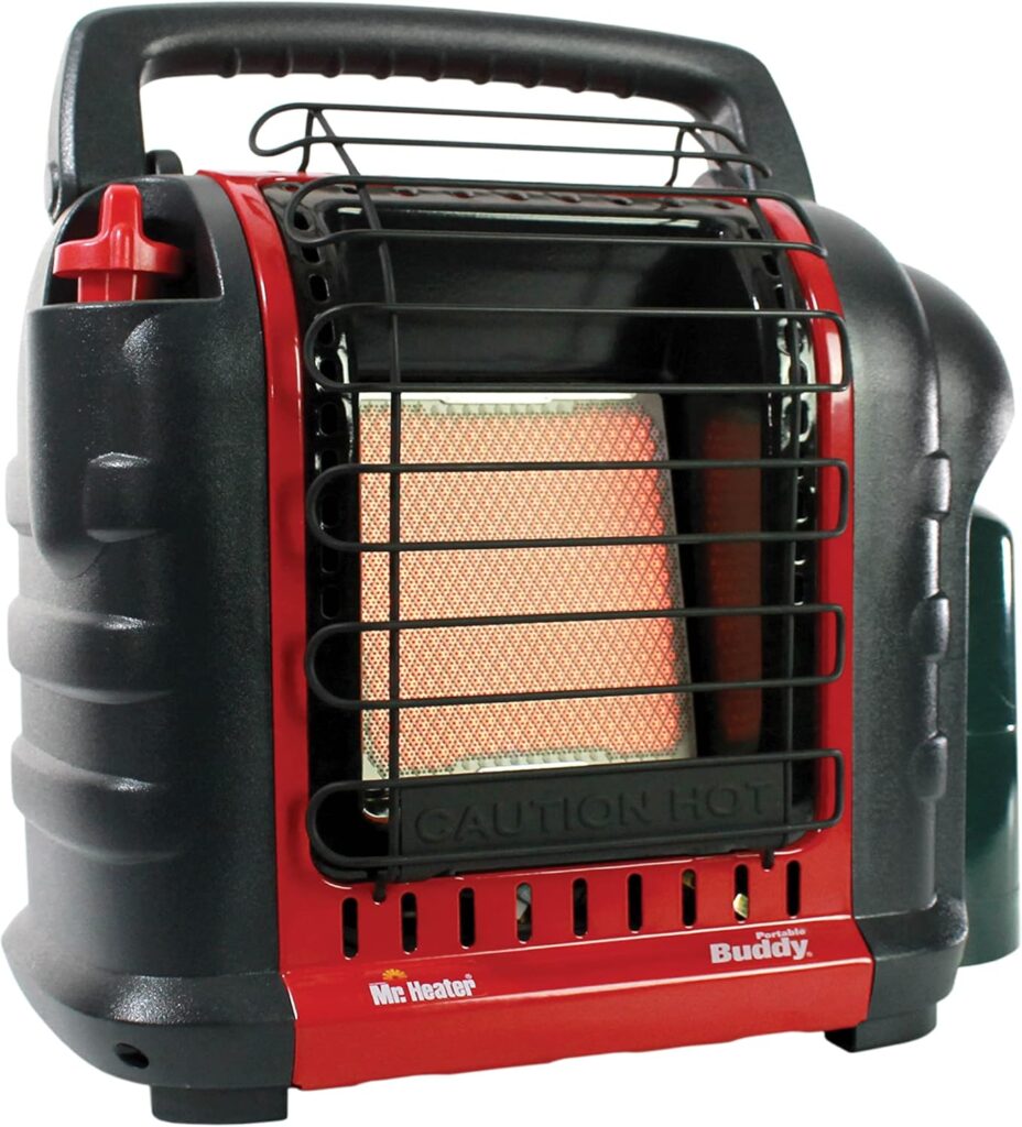 Standing patio heater warming guests on a cool summer night.